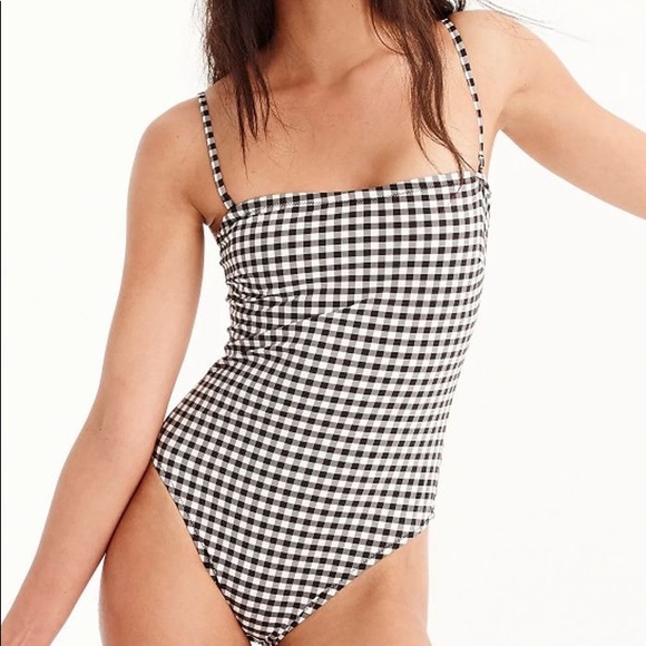 J Crew Straight Bandeau One Piece Swimsuit Gingham - Picture 3 of 5